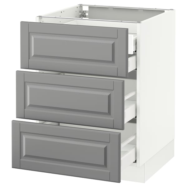 SEKTION Arm inf 3 faces/4 tiroirs, blanc Maximera/Bodbyn gris, 24x24x30 "