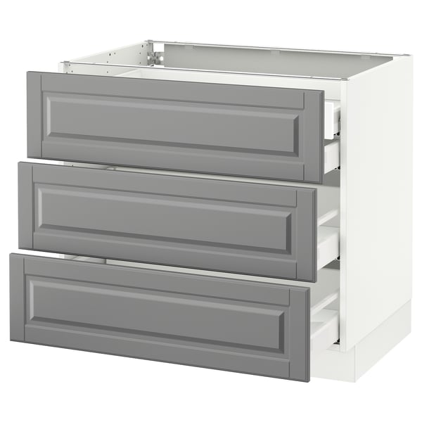 SEKTION Arm inf 3 faces/4 tiroirs, blanc Maximera/Bodbyn gris, 36x24x30 "