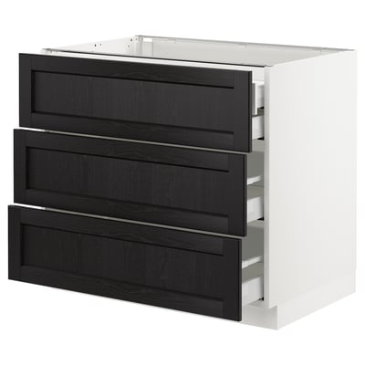 SEKTION Arm inf 3 faces/4 tiroirs, blanc Maximera/Lerhyttan teinté noir, 36x24x30 "