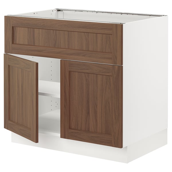 SEKTION Arm inf pr tabl cuiss/hotte 2 ptes, blanc Enköping/brun effet noyer, 36x24x30 "