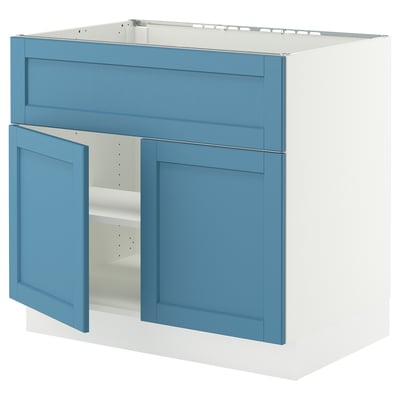 SEKTION Arm inf pr tabl cuiss/hotte 2 ptes, blanc/Lerhyttan bleu, 36x24x30 "