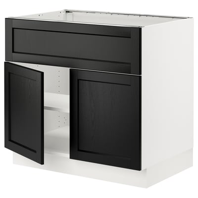 SEKTION Arm inf pr tabl cuiss/hotte 2 ptes, blanc/Lerhyttan teinté noir, 36x24x30 "