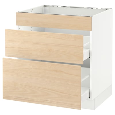 SEKTION Arm inf tabl cuis/3 faces/2 tiroirs, blanc Maximera/Askersund effet frêne clair, 30x24x30 "