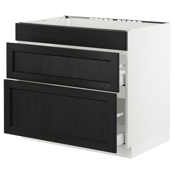 SEKTION Arm inf tabl cuis/3 faces/2 tiroirs, blanc Maximera/Lerhyttan teinté noir, 36x24x30 "