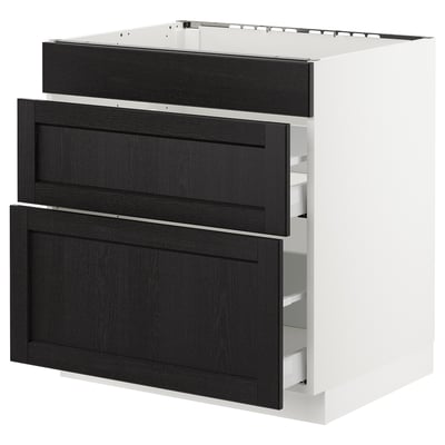 SEKTION Arm inf tabl cuis/3 faces/2 tiroirs, blanc Maximera/Lerhyttan teinté noir, 30x24x30 "