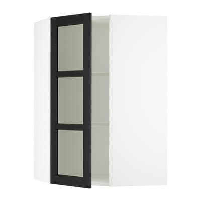 SEKTION Arm mur ang+tablettes/pte vitr, blanc/Lerhyttan teinté noir, 26x15x40 "