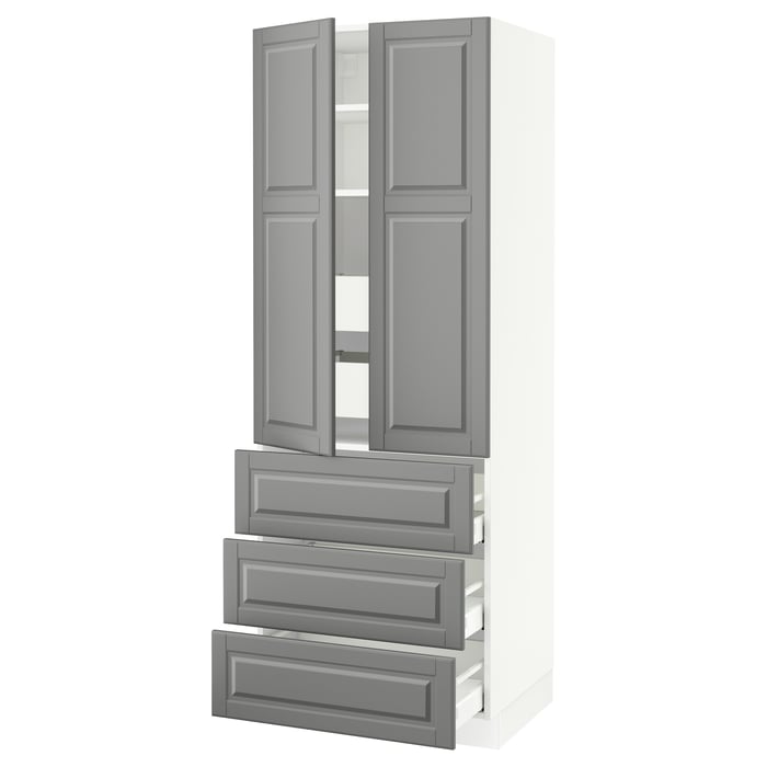 SEKTION armoire haute 2 ptes/3 faces/5 tir, blanc/Bodbyn gris