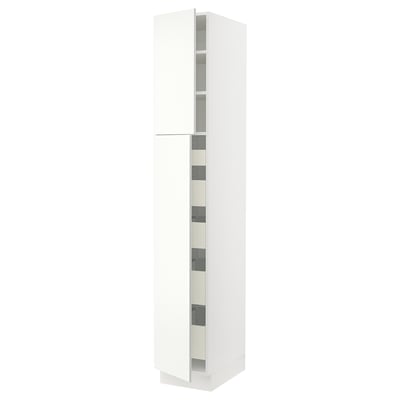 SEKTION Armoire haute+2 ptes/tablettes/5tir, blanc/Vallstena blanc, 15x24x90 "