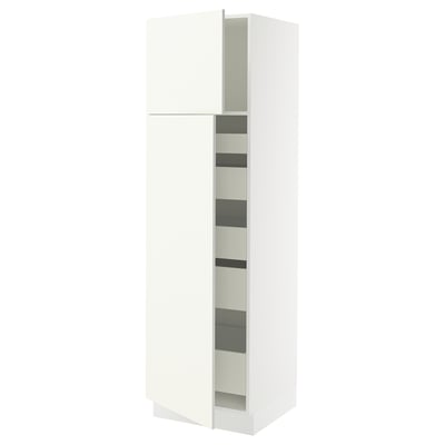 SEKTION Armoire haute+2 ptes/tablettes/5tir, blanc/Vallstena blanc, 24x24x80 "