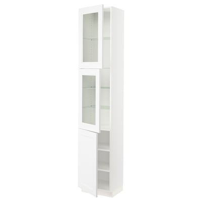 SEKTION Armoire haute 2 ptes vitr/1 pte, blanc/Axstad blanc mat, 18x15x90 "