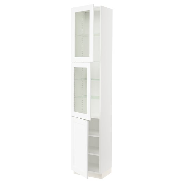 SEKTION Armoire haute 2 ptes vitr/1 pte, blanc Enköping/blanc effet bois, 18x15x90 "
