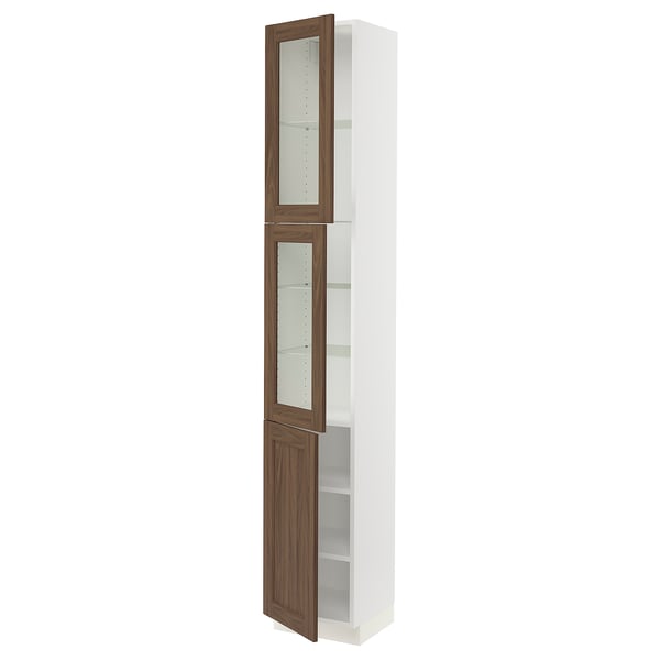 SEKTION Armoire haute 2 ptes vitr/1 pte, blanc Enköping/brun effet noyer, 15x15x90 "
