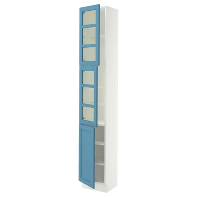 SEKTION Armoire haute 2 ptes vitr/1 pte, blanc/Lerhyttan bleu, 15x15x90 "