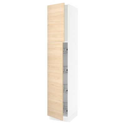 SEKTION Armoire haute av porte +corbeilles, blanc/Askersund effet frêne clair, 18x24x90 "