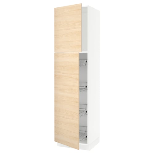 SEKTION Armoire haute av porte +corbeilles, blanc/Askersund effet frêne clair, 24x24x90 "
