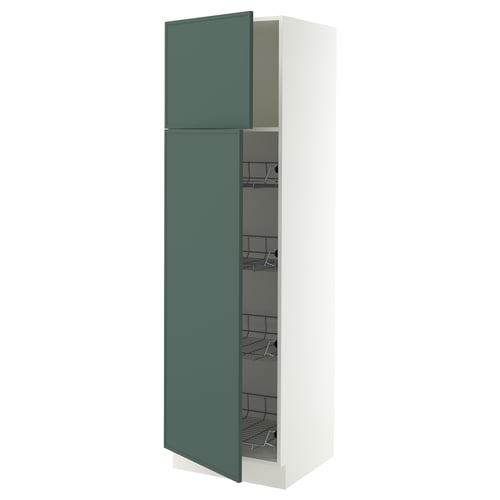 SEKTION Armoire haute av porte +corbeilles, blanc/Aspudden gris-vert foncé, 24x24x80 "