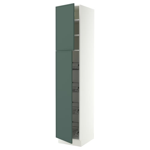 SEKTION Armoire haute av porte +corbeilles, blanc/Aspudden gris-vert foncé, 18x24x90 "