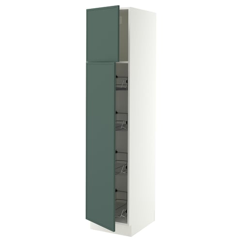 SEKTION Armoire haute av porte +corbeilles, blanc/Aspudden gris-vert foncé, 18x24x80 "