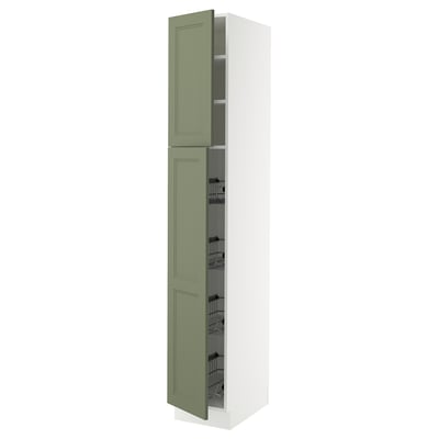 SEKTION Armoire haute av porte +corbeilles, blanc/Axstad gris-vert, 15x24x90 "