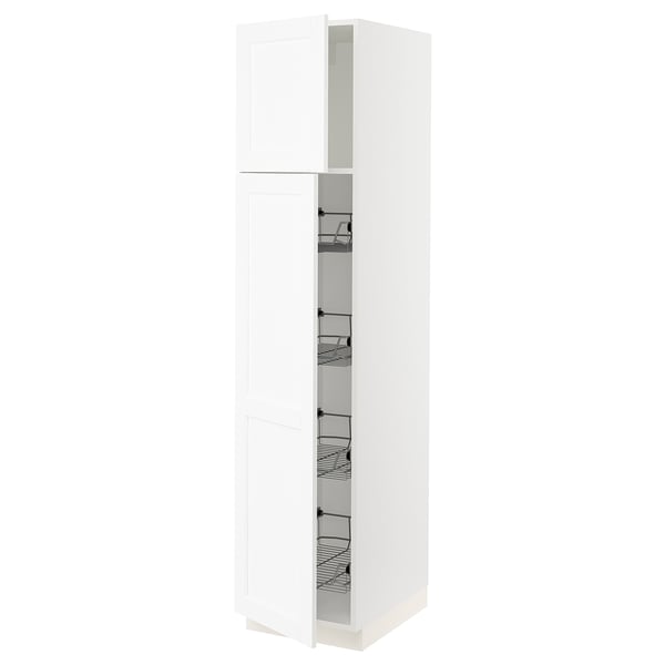 SEKTION Armoire haute av porte +corbeilles, blanc Enköping/blanc effet bois, 18x24x80 "