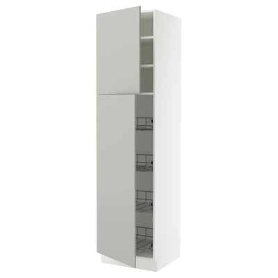 SEKTION Armoire haute av porte +corbeilles, blanc/Havstorp gris clair, 24x24x90 "