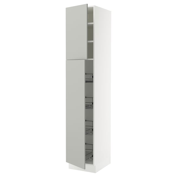 SEKTION Armoire haute av porte +corbeilles, blanc/Havstorp gris clair, 18x24x90 "