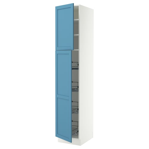 SEKTION Armoire haute av porte +corbeilles, blanc/Lerhyttan bleu, 18x24x90 "