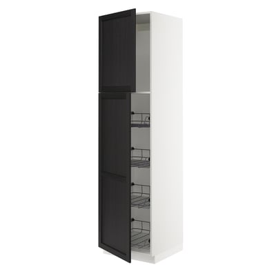 SEKTION Armoire haute av porte +corbeilles, blanc/Lerhyttan teinté noir, 24x24x90 "