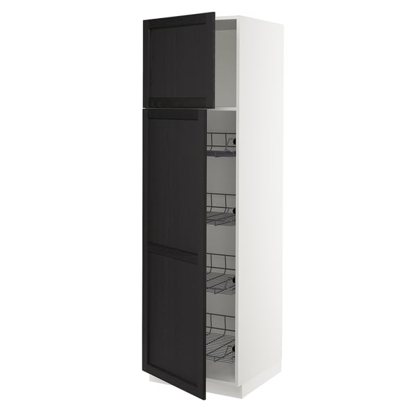 SEKTION Armoire haute av porte +corbeilles, blanc/Lerhyttan teinté noir, 24x24x80 "