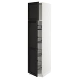 SEKTION Armoire haute av porte +corbeilles, blanc/Lerhyttan teinté noir, 18x24x80 "
