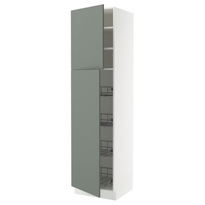 SEKTION Armoire haute av porte +corbeilles, blanc/Nickebo gris -vert mat, 24x24x90 "