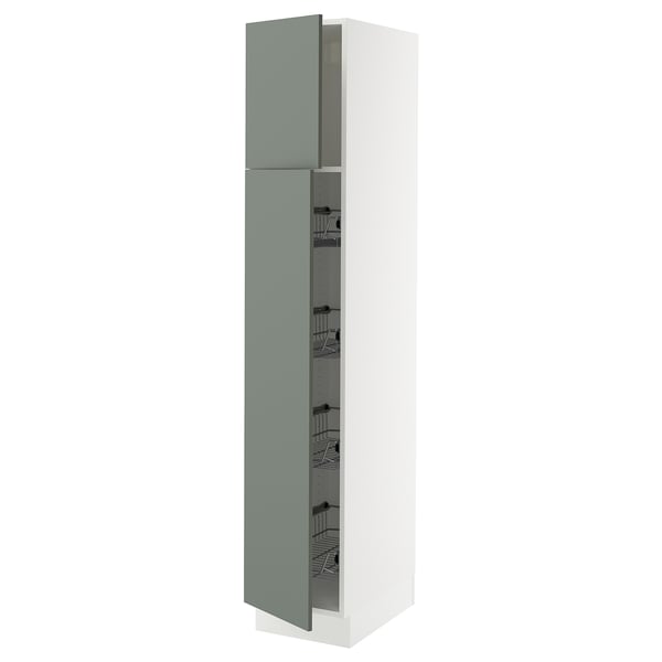 SEKTION Armoire haute av porte +corbeilles, blanc/Nickebo gris -vert mat, 15x24x80 "
