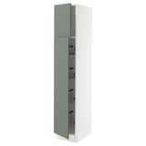 SEKTION Armoire haute av porte +corbeilles, blanc/Nickebo gris -vert mat, 15x24x80 "
