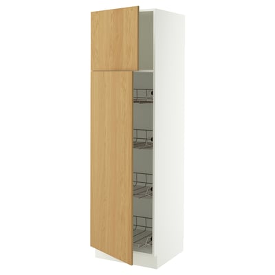SEKTION Armoire haute av porte +corbeilles, blanc/Sinarp chêne plaqué, 24x24x80 "