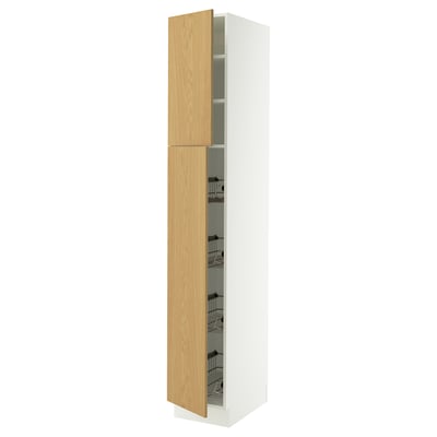 SEKTION Armoire haute av porte +corbeilles, blanc/Sinarp chêne plaqué, 15x24x90 "