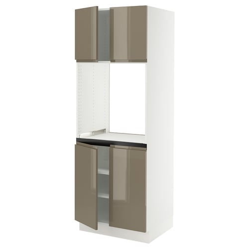 SEKTION Armoire haute four 4 ptes, blanc/Voxtorp gris-brun foncé ultrabrillant, 30x24x80 "