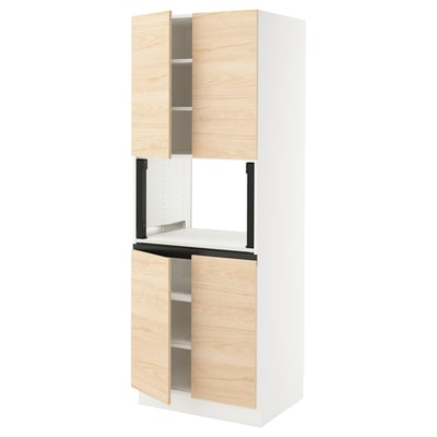 SEKTION Armoire haute micro-ondes 4 ptes, blanc/Askersund effet frêne clair, 30x24x80 "