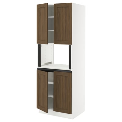 SEKTION Armoire haute micro-ondes 4 ptes, blanc Enköping/brun effet noyer, 30x24x80 "