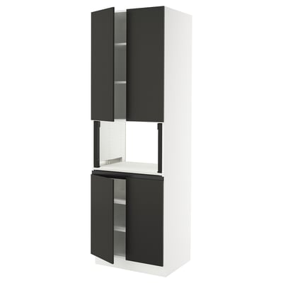 SEKTION Armoire haute micro-ondes 4 ptes, blanc/Nickebo anthracite mat, 30x24x90 "