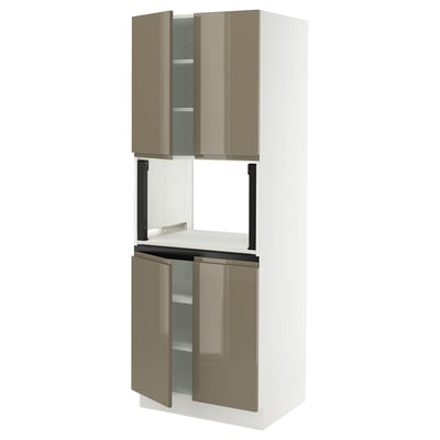 SEKTION Armoire haute micro-ondes 4 ptes, blanc/Voxtorp gris-brun foncé ultrabrillant, 30x24x80 "