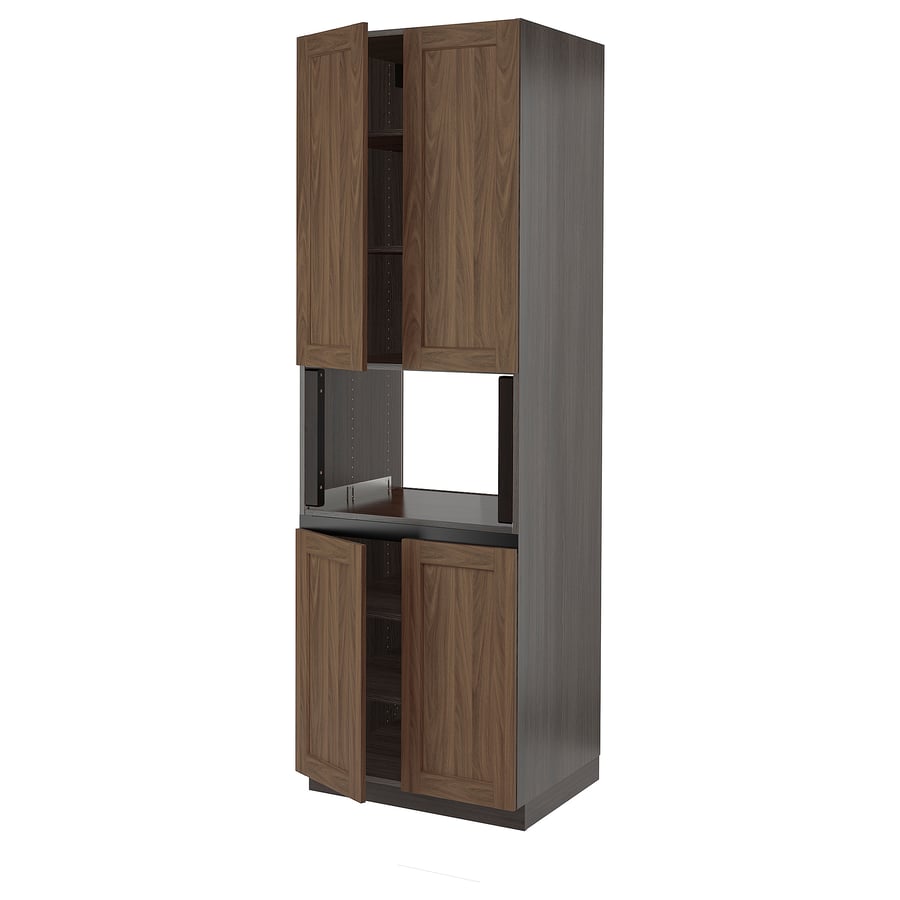 SEKTION Armoire haute microondes 4 ptes, brun Enköping/brun effet noyer, 76x61x229 cm (30x24x90