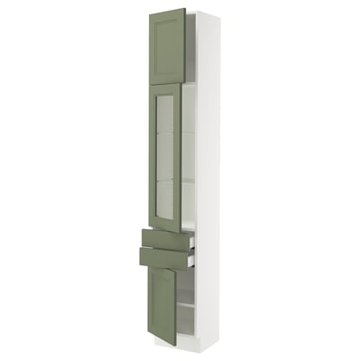 SEKTION Armoire haute pte vitr/2 ptes, blanc/Axstad gris-vert, 15x15x90 "