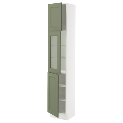 SEKTION Armoire haute pte vitr/2 ptes, blanc/Axstad gris-vert, 15x15x80 "