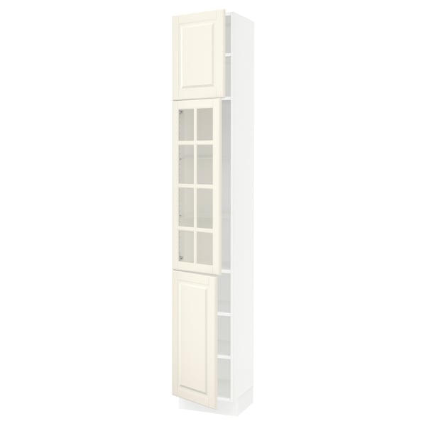 SEKTION Armoire haute pte vitr/2 ptes, blanc/Bodbyn blanc cassé, 15x15x90 "