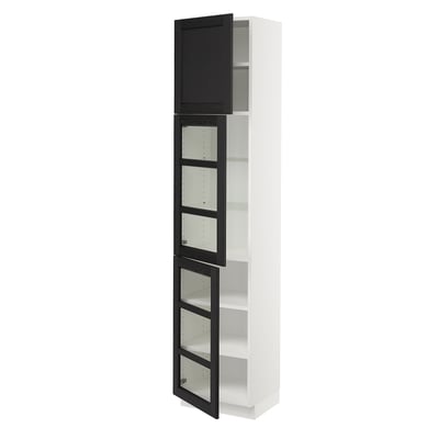 SEKTION Armoire haute pte vitr/2 ptes, blanc/Lerhyttan teinté noir, 18x15x80 "