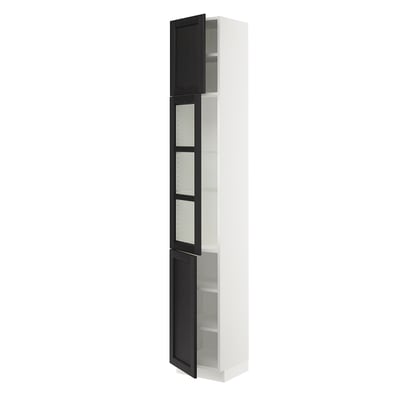 SEKTION Armoire haute pte vitr/2 ptes, blanc/Lerhyttan teinté noir, 15x15x90 "