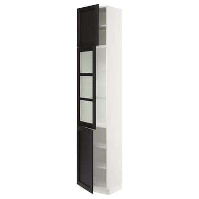 SEKTION Armoire haute pte vitr/2 ptes, blanc/Lerhyttan teinté noir, 18x15x90 "