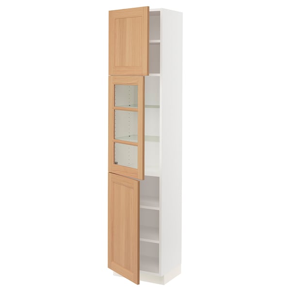 SEKTION Armoire haute pte vitr/2 ptes, blanc/Vedhamn chêne, 18x15x80 "