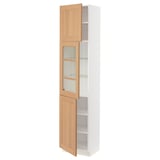 SEKTION Armoire haute pte vitr/2 ptes, blanc/Vedhamn chêne, 18x15x80 "