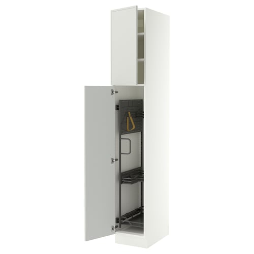 SEKTION Armoire haute+rangement coulissant, blanc/Aspudden gris clair, 15x24x90 "